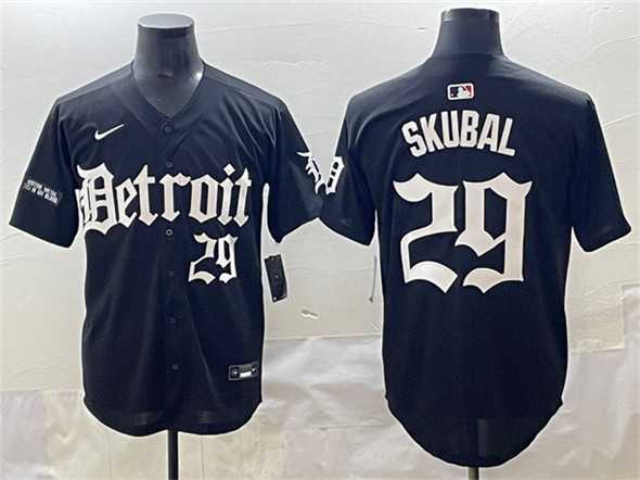 Mens Detroit Tigers #29 Tarik Skubal Black Motor Gothic Edition Vapor Premier Limited Stitched Jersey